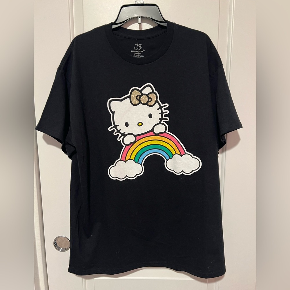 Hello Kitty w/ Rainbow and glitter Bow Large Shirt size L